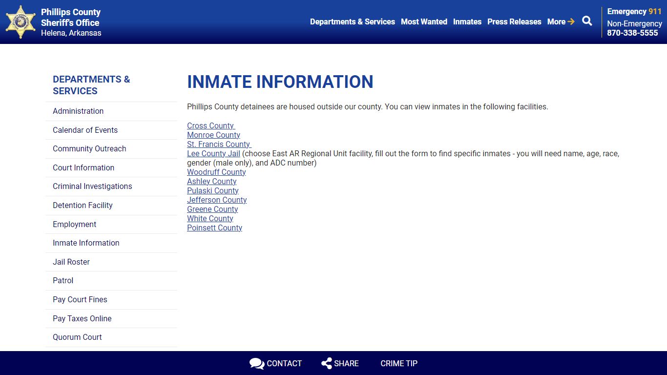 Inmate Information | Phillips County Sheriff's Office